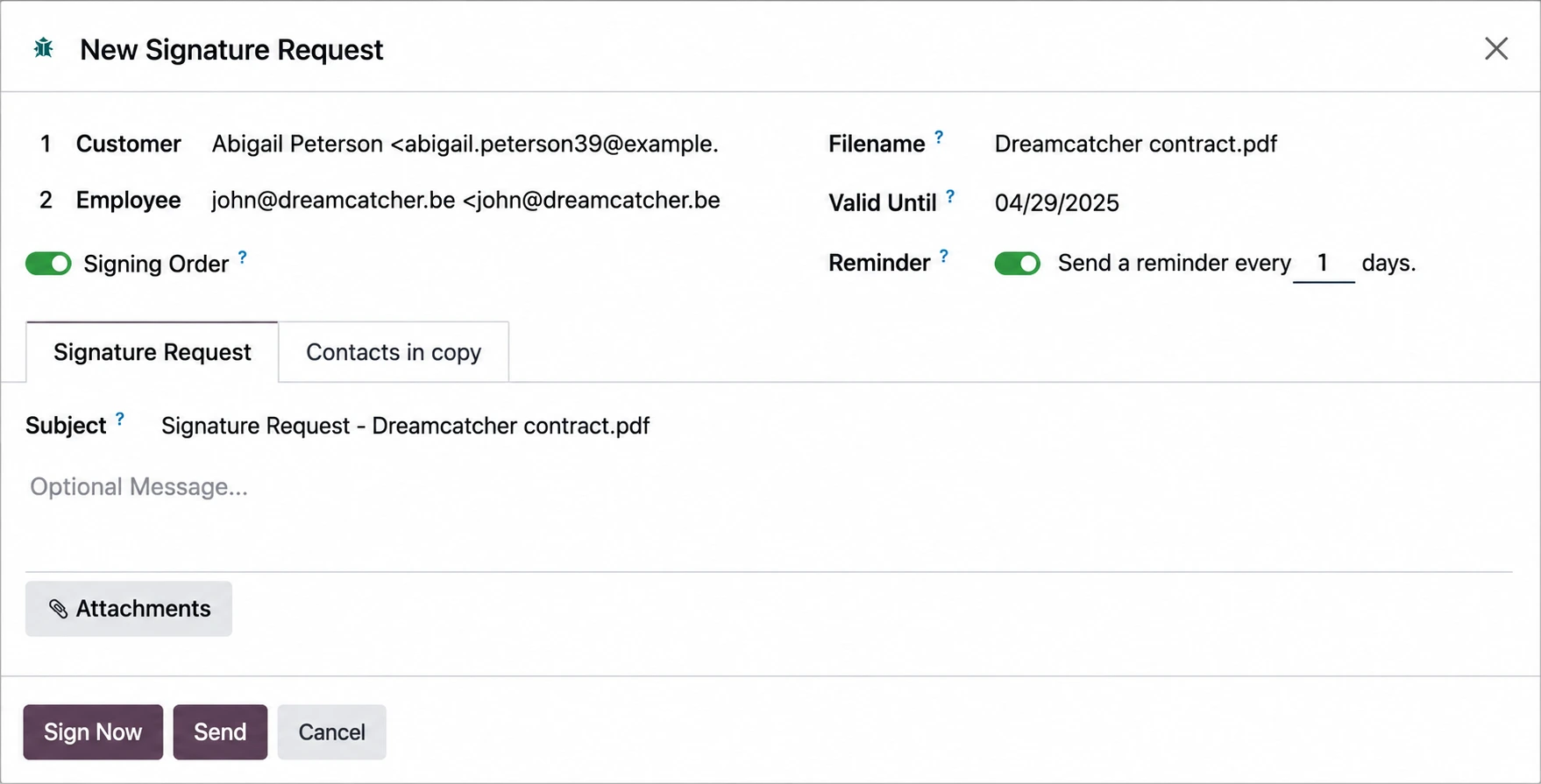 Odoo Sign document approval workflow