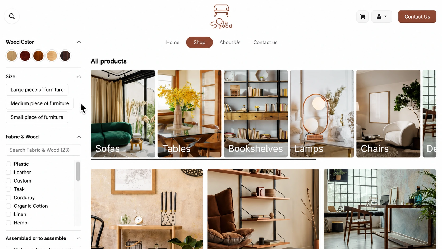 Odoo eCommerce product catalogue and checkout