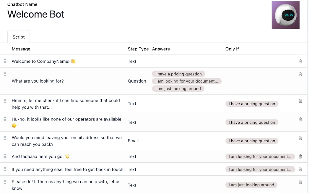 Odoo chatbot and live chat for business websites