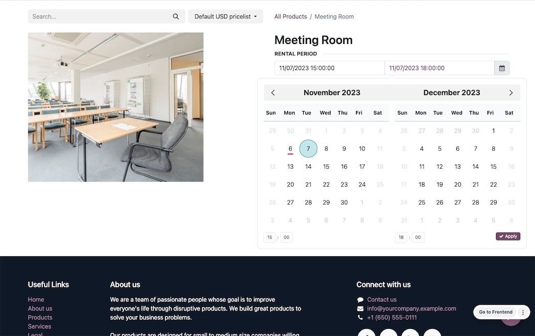 Odoo Rental product availability and scheduling