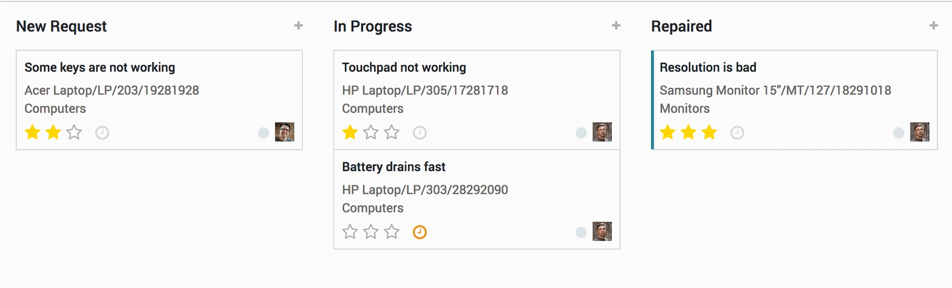 Odoo Maintenance repair request tracking dashboard