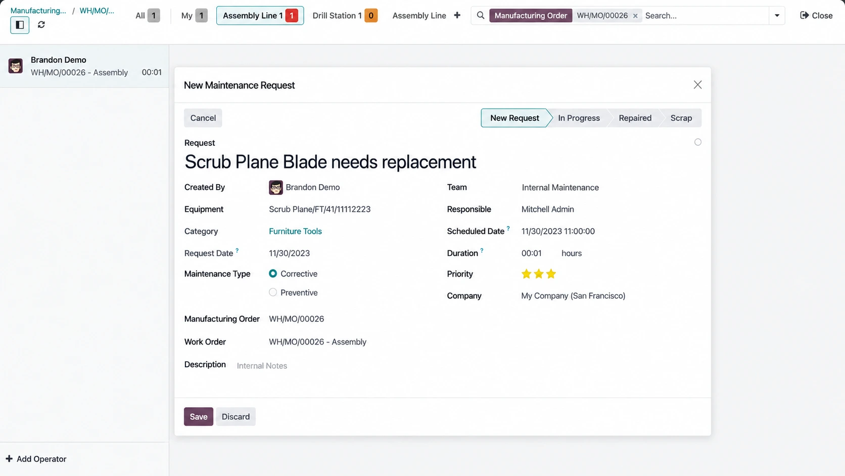 Factory equipment maintenance and downtime tracking software