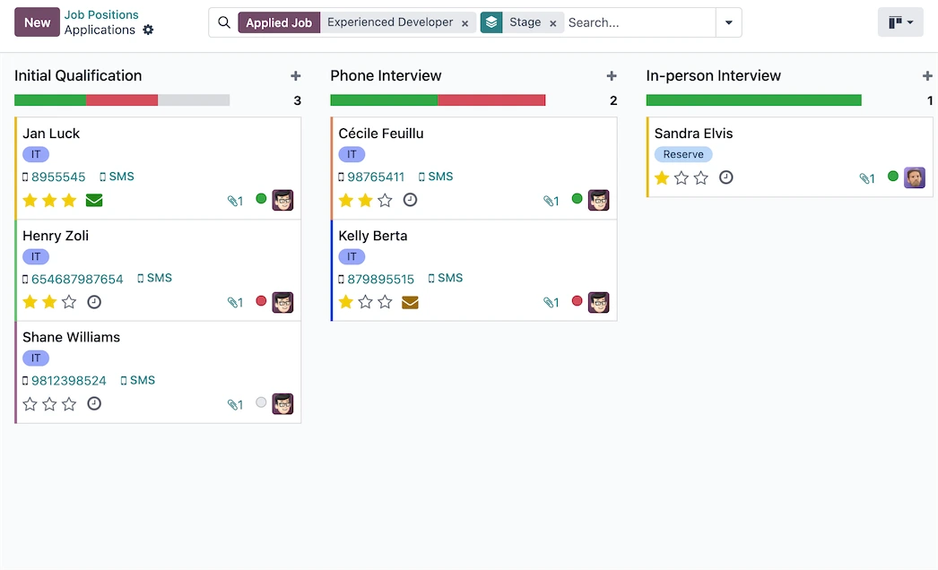 Odoo hiring pipeline and candidate management