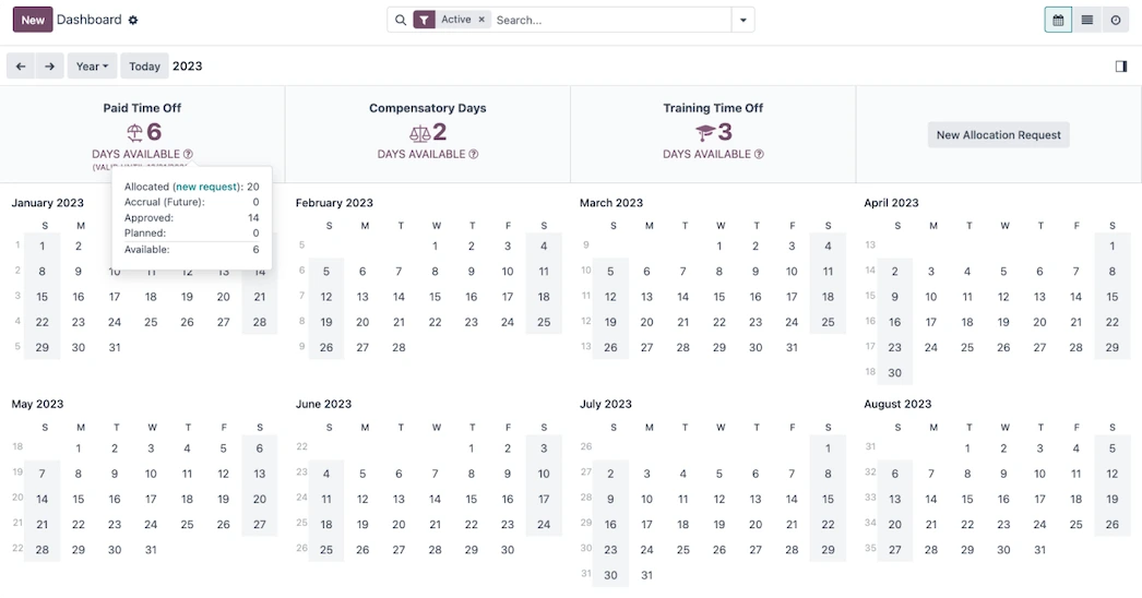 Employee leave balance tracking using Odoo Time Off