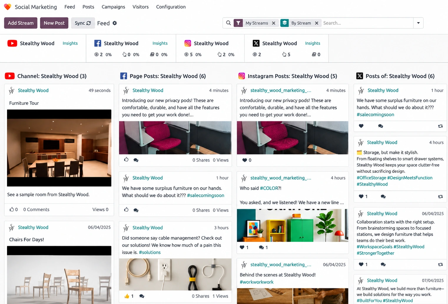 Odoo Social Media Dashboard for managing multiple social media accounts