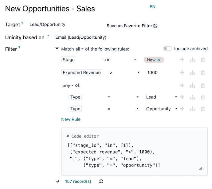Odoo conditional marketing actions based on customer behaviour and engagement