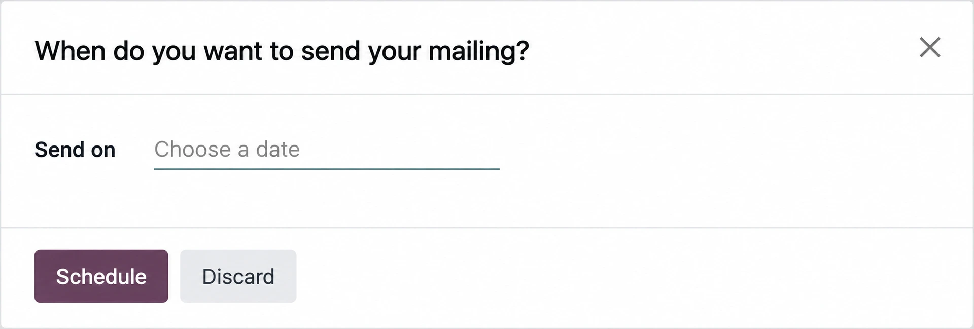Odoo SMS campaign scheduling screen for setting a future delivery date