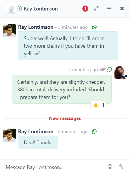 WhatsApp conversations managed through Odoo communication workflows