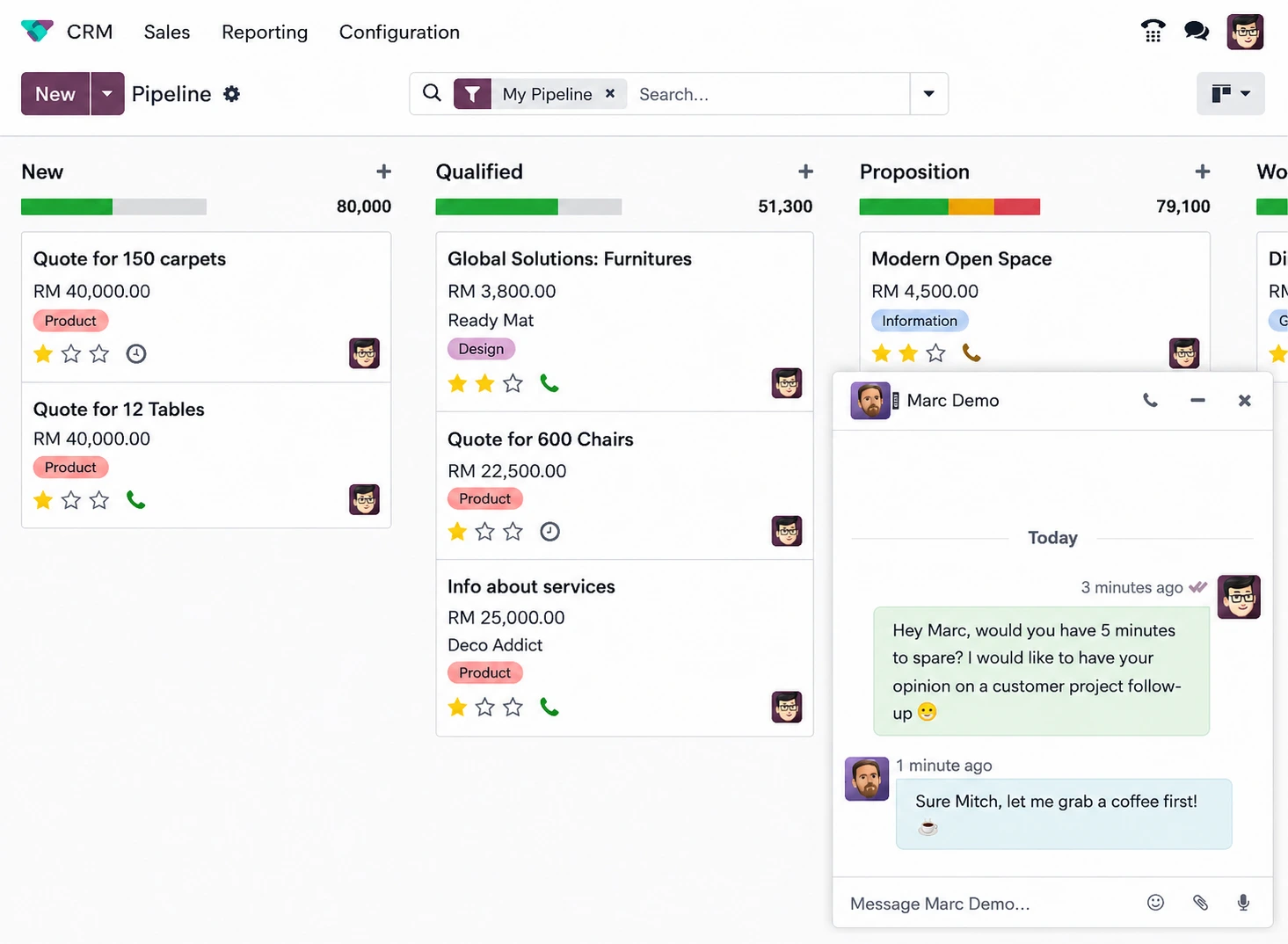 Odoo real-time team collaboration while working on business activities