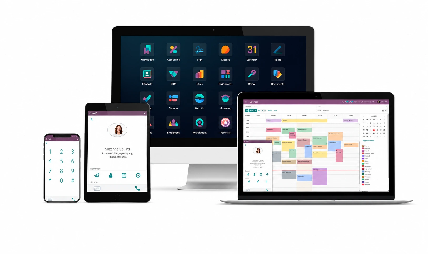 Odoo VoIP calling on computer, smartphone, tablet and supported VoIP devices
